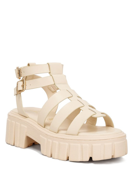 Dewey Recycled Faux Leather Gladiators Beige US-5 / UK-3 / EU-36 by Rag Company | Fleurcouture