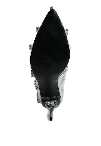 Diamante Clear High Heel Cage Pumps by Rag Company | Fleurcouture
