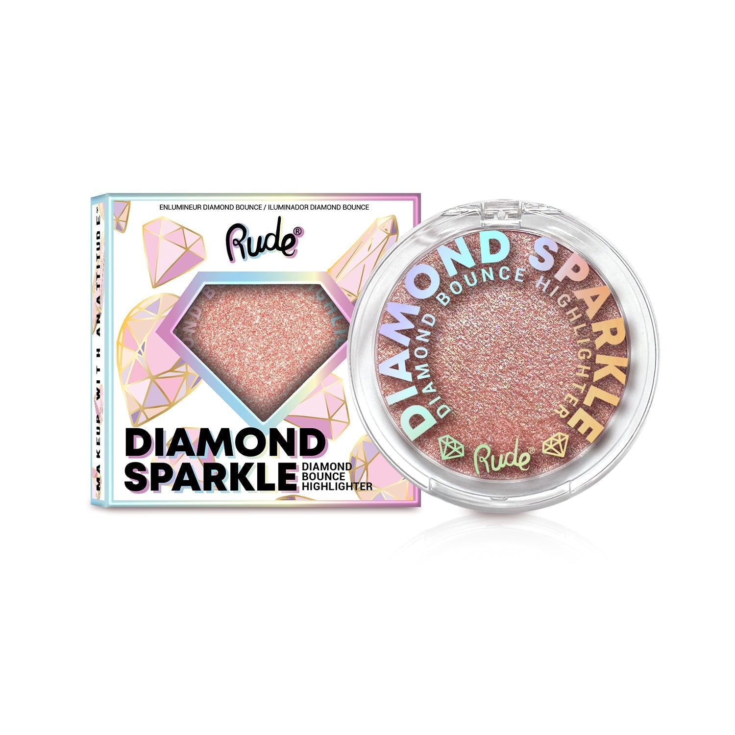 Diamond Sparkle Diamond Bounce Highlighter Display Set, 24pcs Wholesale Set by Rude Cosmetics | Fleurcouture