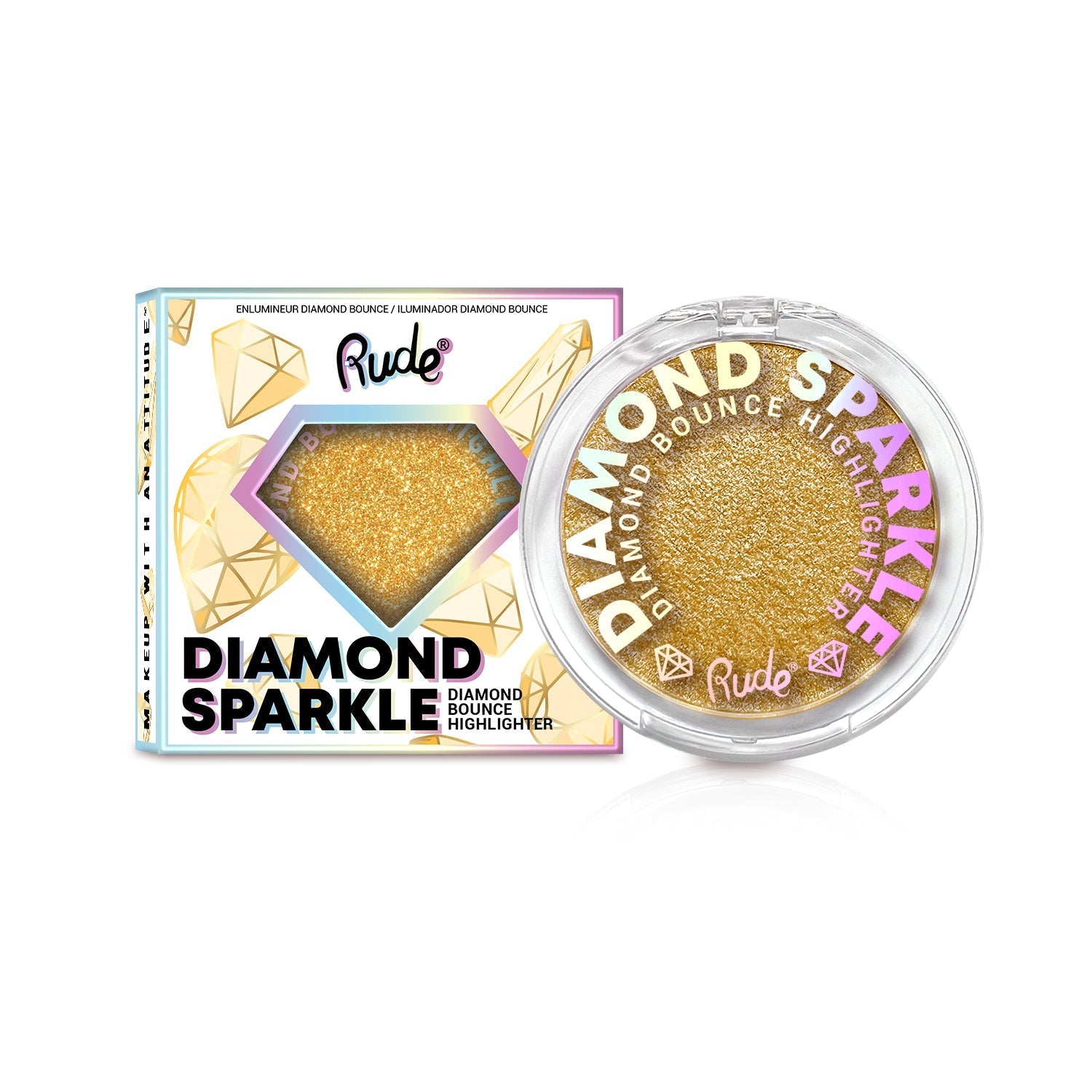 Diamond Sparkle Diamond Bounce Highlighter Display Set, 24pcs Wholesale Set by Rude Cosmetics | Fleurcouture