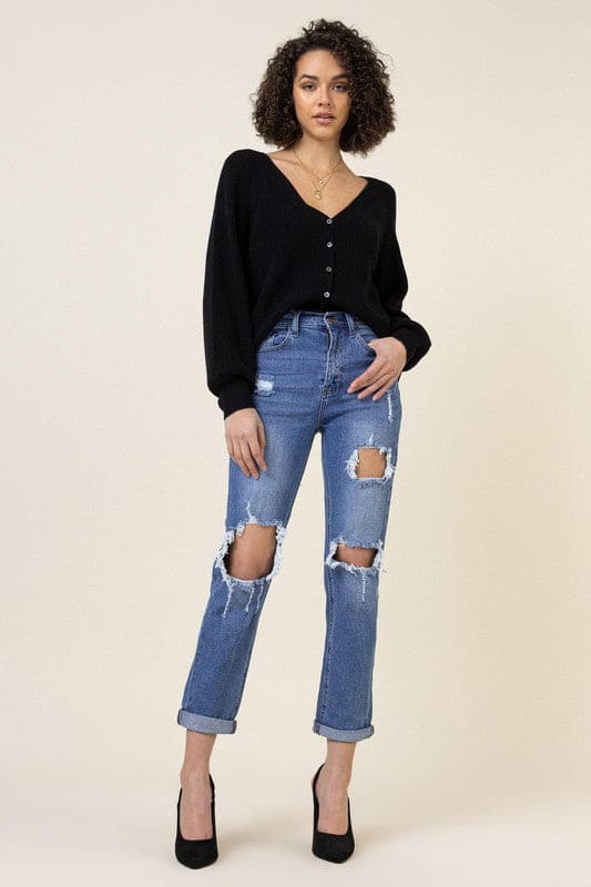 Distressed Boyfriend Jeans Medium Stone 1 by Vibrant M.i.U | Fleurcouture