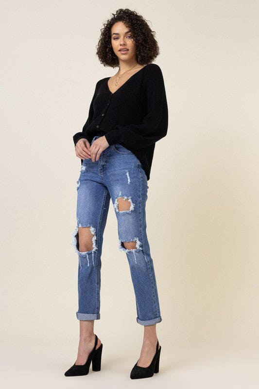 Distressed Boyfriend Jeans Medium Stone by Vibrant M.i.U | Fleurcouture