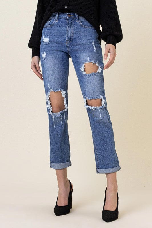 Distressed Boyfriend Jeans Medium Stone by Vibrant M.i.U | Fleurcouture