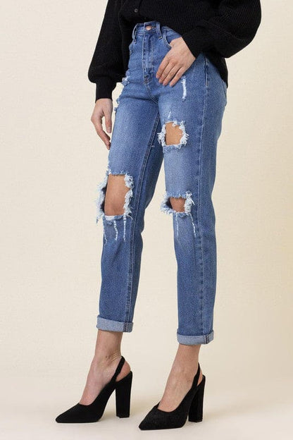 Distressed Boyfriend Jeans Medium Stone by Vibrant M.i.U | Fleurcouture