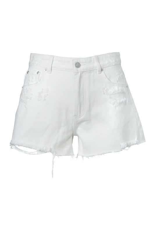 Distressed denim shorts White by Lilou | Fleurcouture