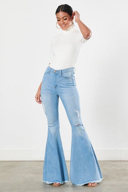 Distressed Flare Jeans Light Stone 1 Flare Jeans by Vibrant M.i.U | Fleurcouture