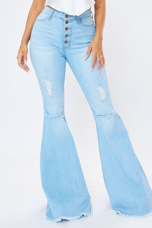 Distressed Flare Jeans Light Stone 7 Flare Jeans by Vibrant M.i.U | Fleurcouture