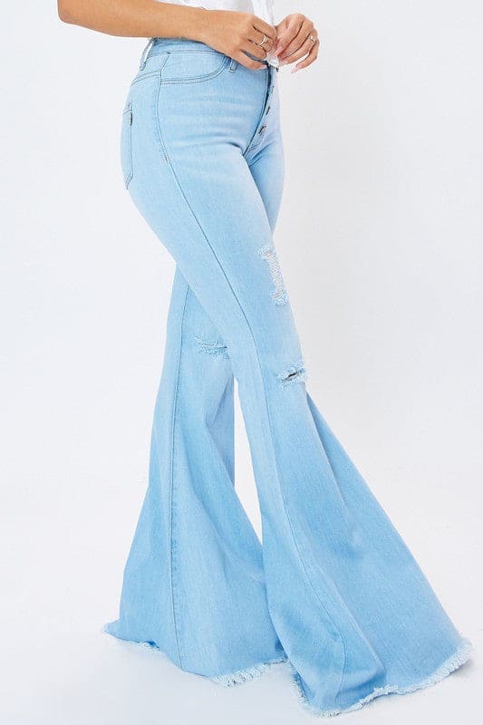 Distressed Flare Jeans Light Stone Flare Jeans by Vibrant M.i.U | Fleurcouture