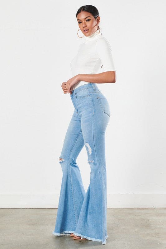 Distressed Flare Jeans Light Stone Flare Jeans by Vibrant M.i.U | Fleurcouture