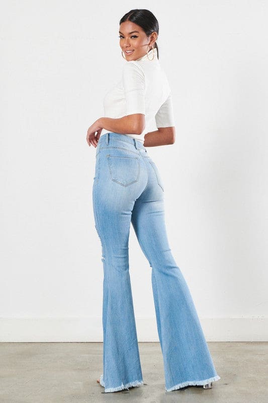 Distressed Flare Jeans Light Stone Flare Jeans by Vibrant M.i.U | Fleurcouture