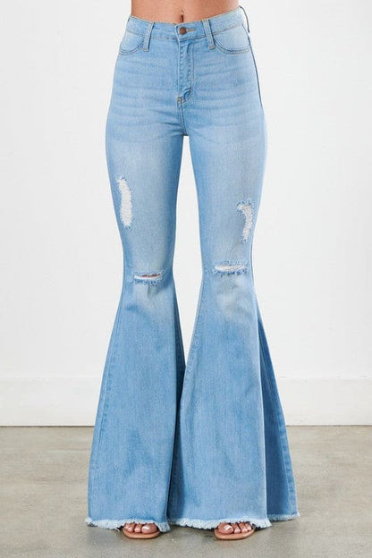 Distressed Flare Jeans Light Stone Flare Jeans by Vibrant M.i.U | Fleurcouture