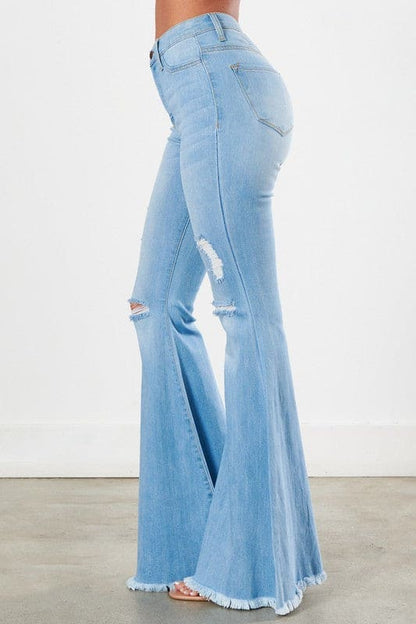 Distressed Flare Jeans Light Stone Flare Jeans by Vibrant M.i.U | Fleurcouture