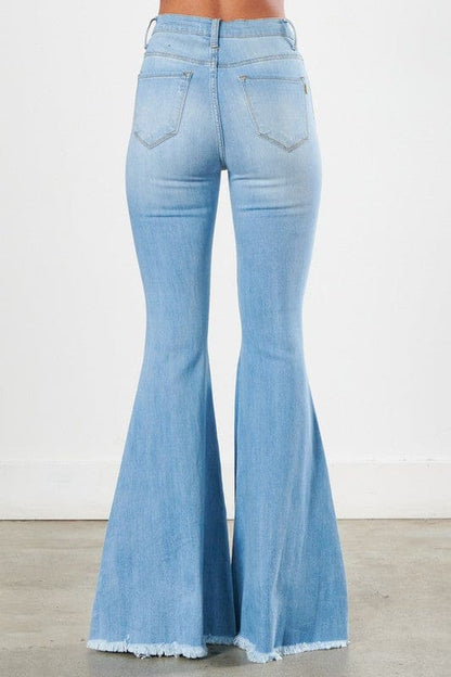 Distressed Flare Jeans Light Stone Flare Jeans by Vibrant M.i.U | Fleurcouture