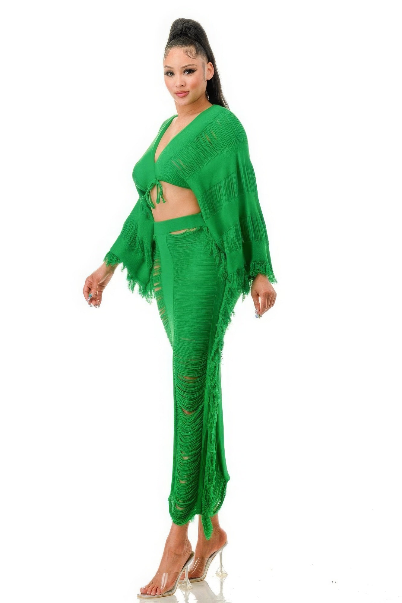 Distressed Long Skirt Set by Fleurcouture | Fleurcouture