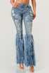 Distressed Pearl Embellished Feather Detail Jeans DENIM S by Athina | Fleurcouture