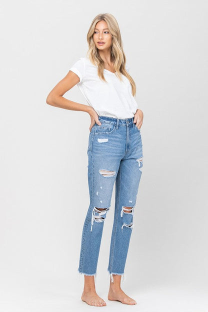 Distressed Raw Hem Mom Jeans BILLIE by VERVET by Flying Monkey | Fleurcouture