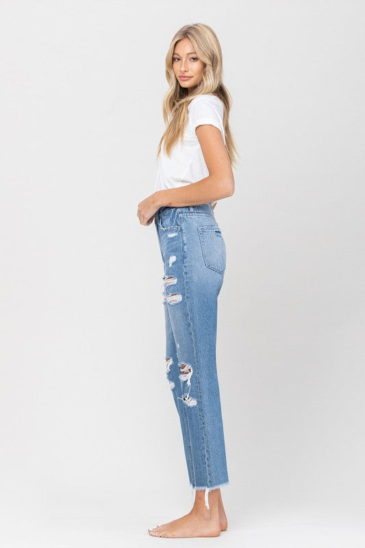 Distressed Raw Hem Mom Jeans BILLIE by VERVET by Flying Monkey | Fleurcouture