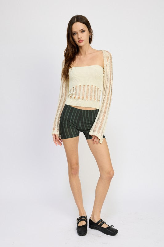 DISTRESSED SWEATER TUBE TOP by Emory Park | Fleurcouture