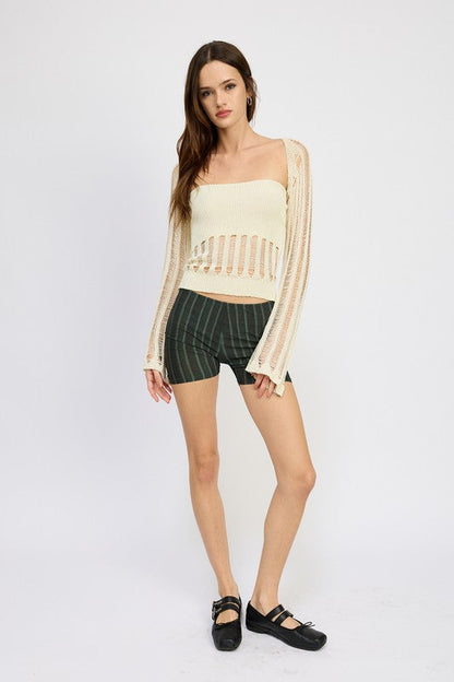 DISTRESSED SWEATER TUBE TOP by Emory Park | Fleurcouture