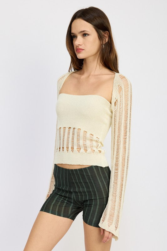 DISTRESSED SWEATER TUBE TOP by Emory Park | Fleurcouture