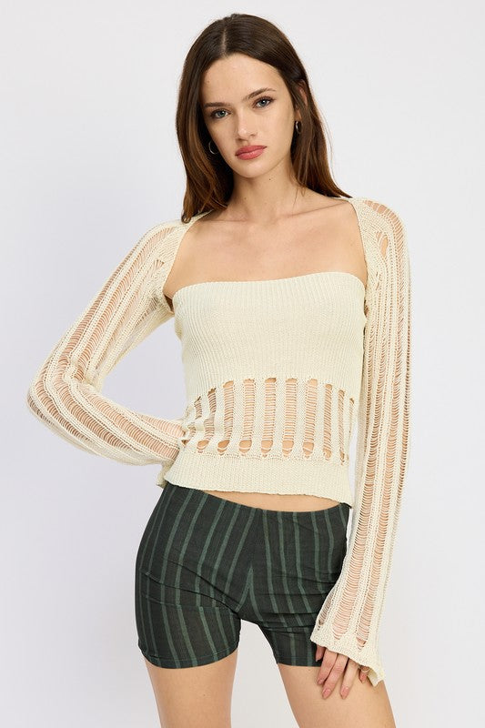 DISTRESSED SWEATER TUBE TOP OFF WHITE S by Emory Park | Fleurcouture