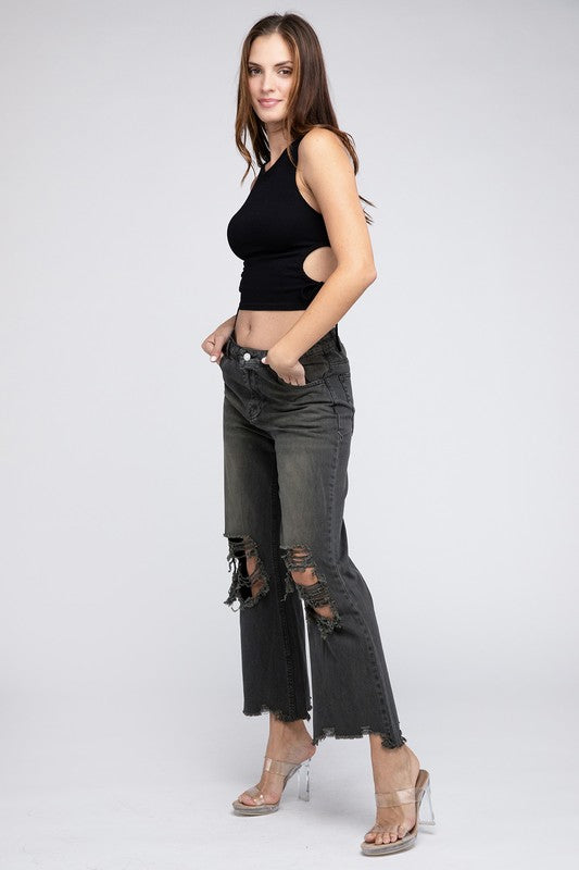 Distressed Vintage Washed Wide Leg Pants by BiBi | Fleurcouture