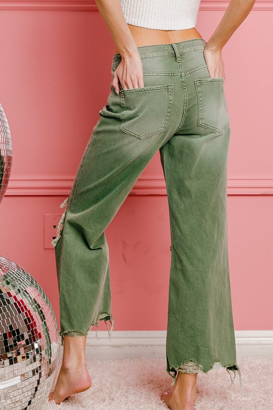 Distressed Vintage Washed Wide Leg Pants by BiBi | Fleurcouture