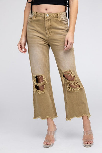 Distressed Vintage Washed Wide Leg Pants VINTAGE CAMEL S by BiBi | Fleurcouture