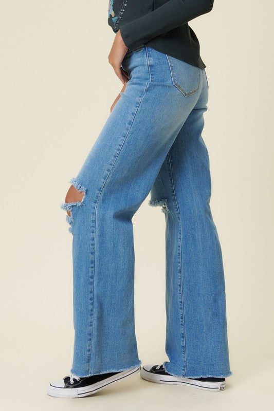 Distressed Wide Fit Jeans Medium Stone by Vibrant M.i.U | Fleurcouture