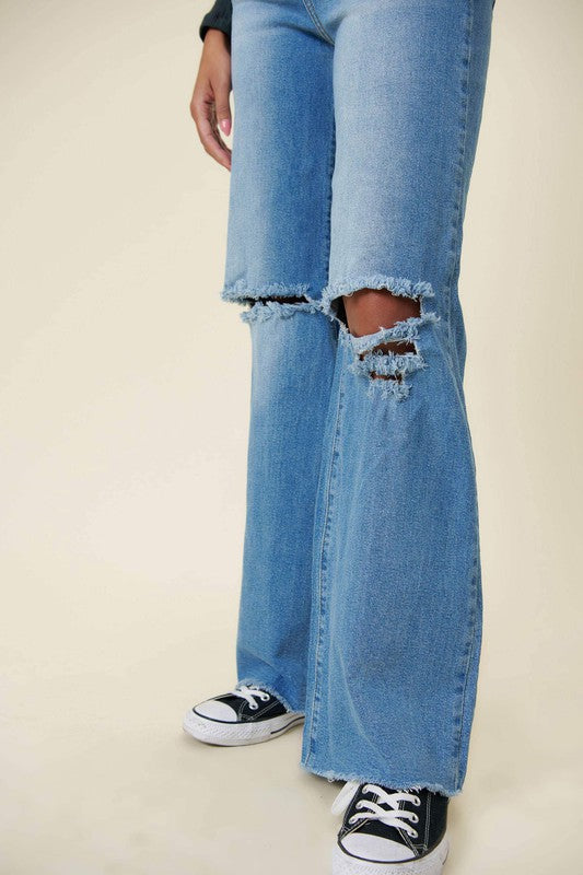 Distressed Wide Fit Jeans Medium Stone by Vibrant M.i.U | Fleurcouture