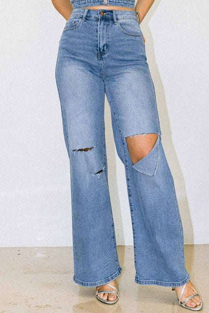 Distressed Wide Fit Jeans Medium Stone by Vibrant M.i.U | Fleurcouture