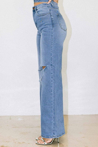 Distressed Wide Fit Jeans Medium Stone by Vibrant M.i.U | Fleurcouture