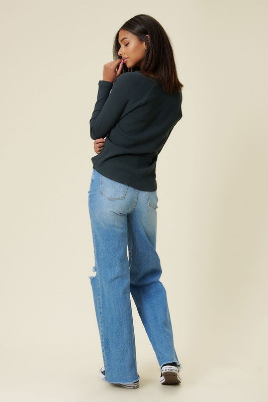 Distressed Wide Fit Jeans Medium Stone by Vibrant M.i.U | Fleurcouture