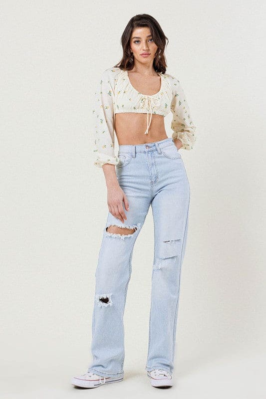 Distressed Wide Leg Jeans Light Stone 1 by Vibrant M.i.U | Fleurcouture