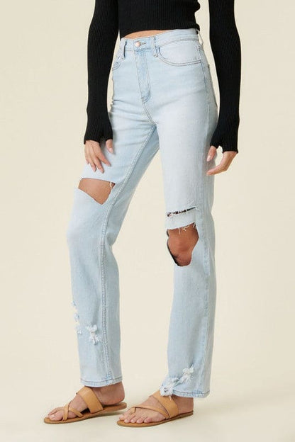 Distressed Wide Leg Jeans Light Stone by Vibrant M.i.U | Fleurcouture