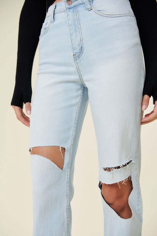 Distressed Wide Leg Jeans Light Stone by Vibrant M.i.U | Fleurcouture