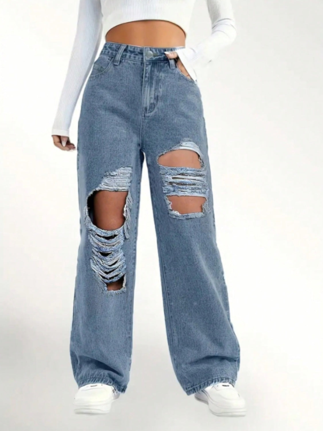 Distressed Wide Leg Jeans Medium S Women&