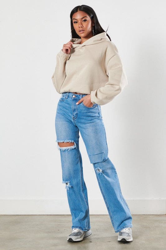 Distressed Wide Leg Jeans Medium Stone 1 by Vibrant M.i.U | Fleurcouture