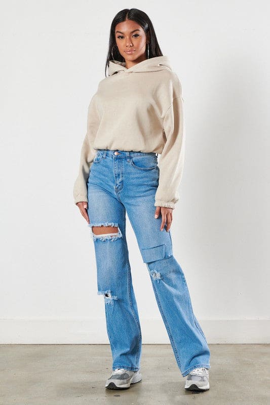 Distressed Wide Leg Jeans Medium Stone by Vibrant M.i.U | Fleurcouture