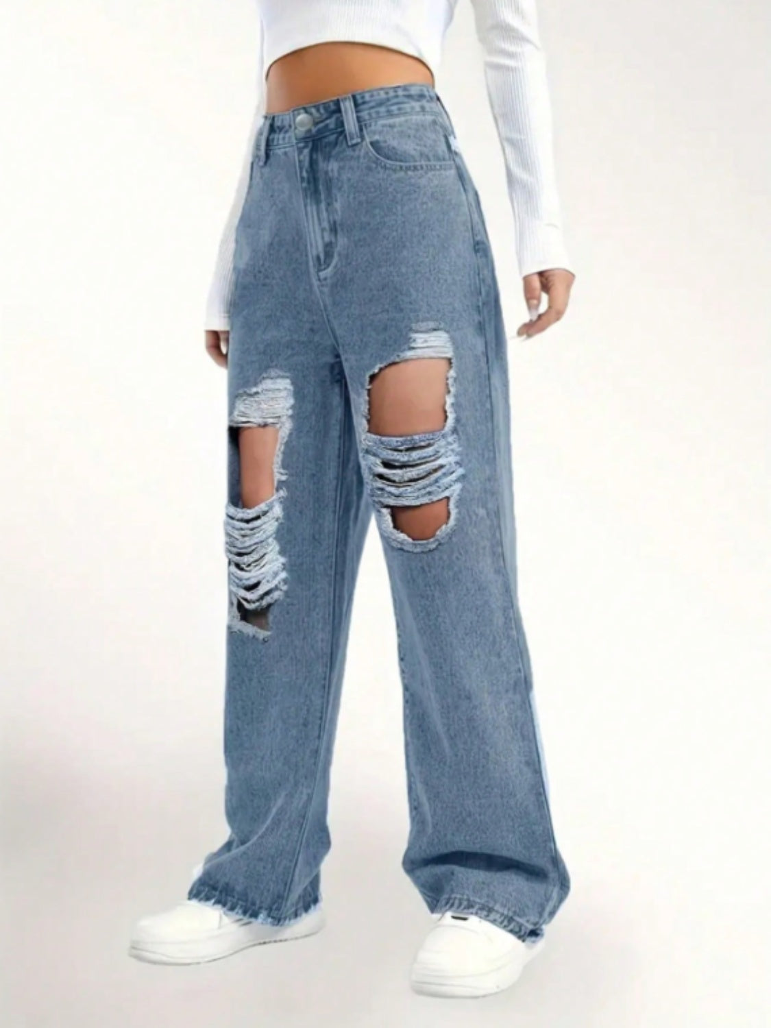 Distressed Wide Leg Jeans Medium Women&