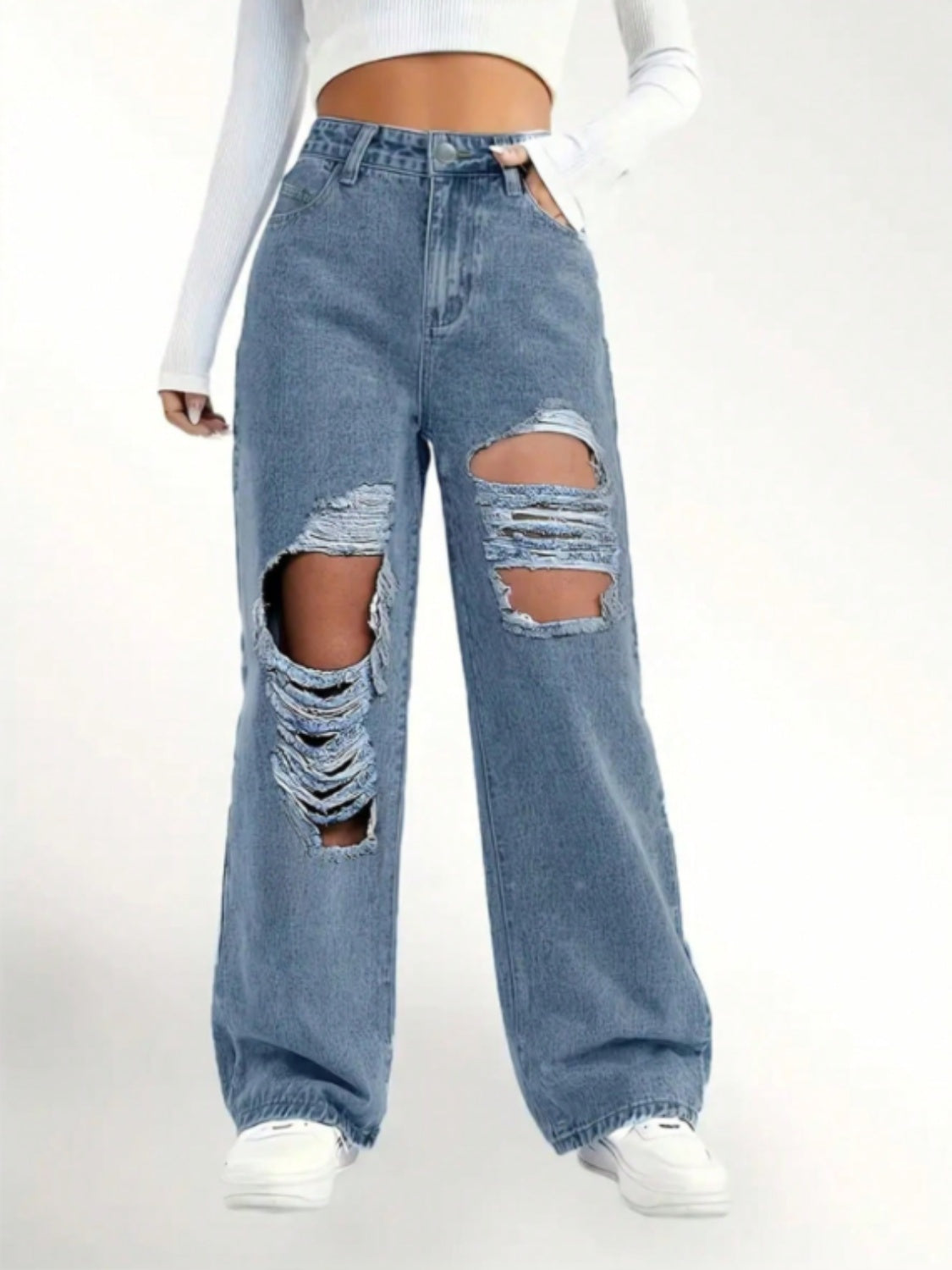 Distressed Wide Leg Jeans Medium Women&