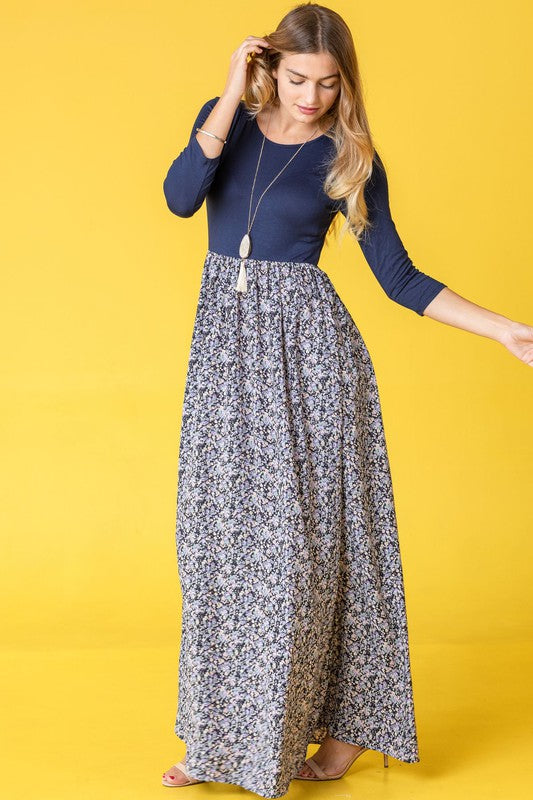 Ditsy Floral Maxi Dress Navy S by EG fashion | Fleurcouture