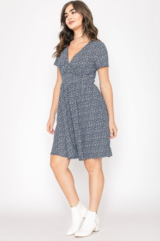 Ditsy Surplice Fit and Flare Midi Dress MAUVE S by EG fashion | Fleurcouture