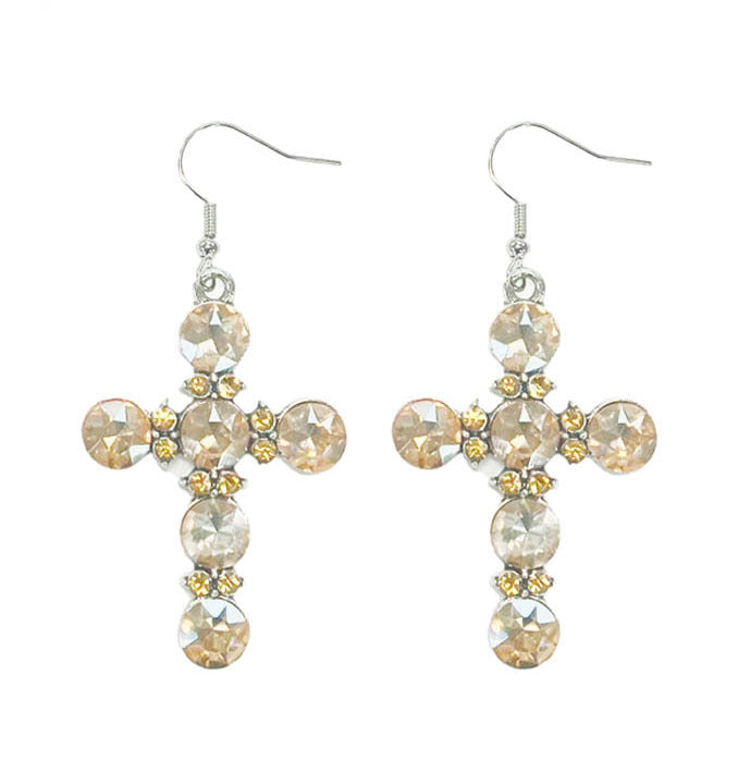 Divine Topaz Cross Earrings Blue One Size Earrings by Southern Grace | Fleurcouture