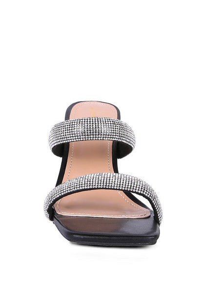 DOLLS DIAMANTE MID HEEL SLIDE SANDALS by Rag Company | Fleurcouture