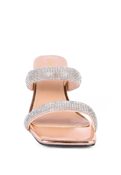 DOLLS DIAMANTE MID HEEL SLIDE SANDALS by Rag Company | Fleurcouture