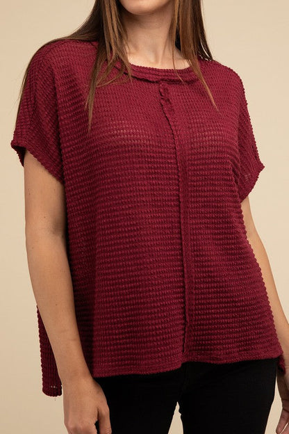 Dolman Short Sleeve Jacquard Sweater CABERNET S/M by ZENANA | Fleurcouture