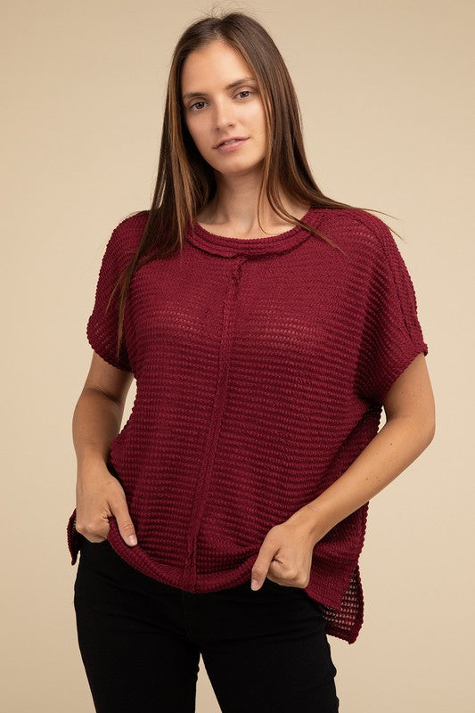 Dolman Short Sleeve Jacquard Sweater by ZENANA | Fleurcouture