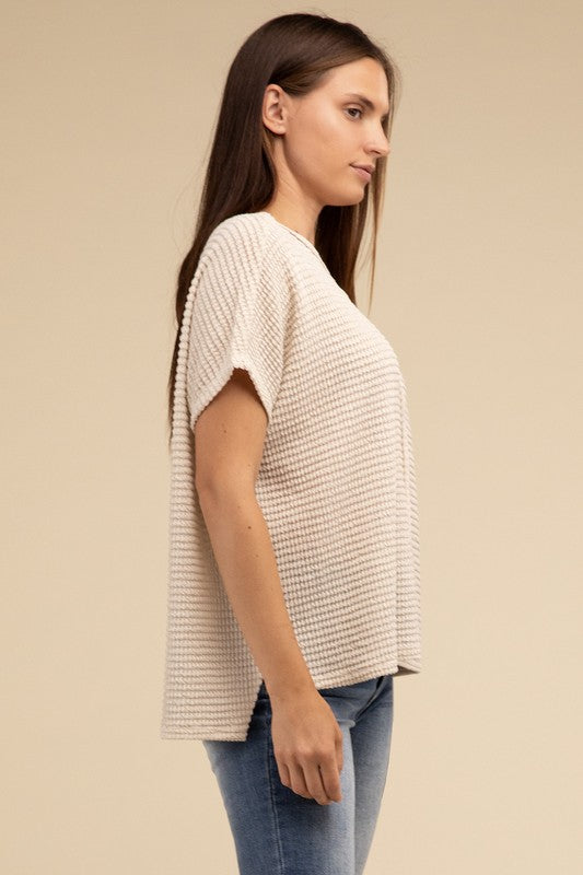 Dolman Short Sleeve Jacquard Sweater by ZENANA | Fleurcouture