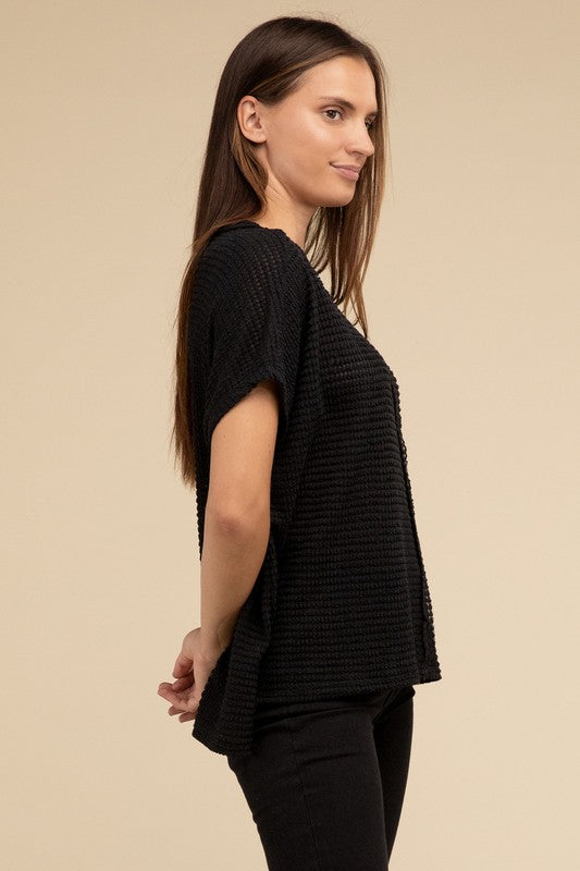 Dolman Short Sleeve Jacquard Sweater by ZENANA | Fleurcouture